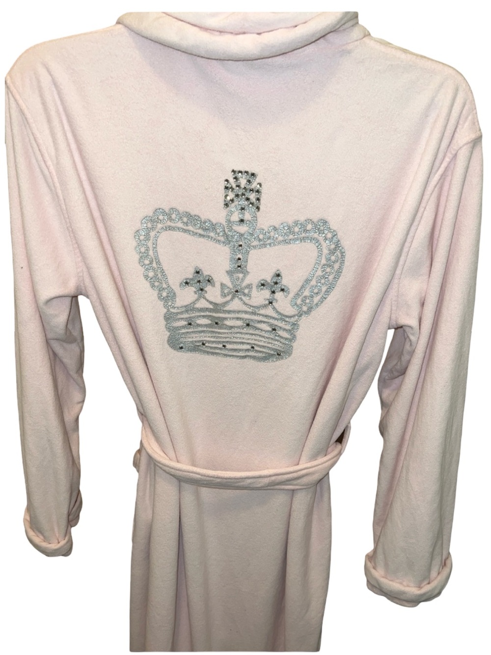 Wrap Up by VP Pink Plush Microfiber Robe Rhinestone Crown Luxury